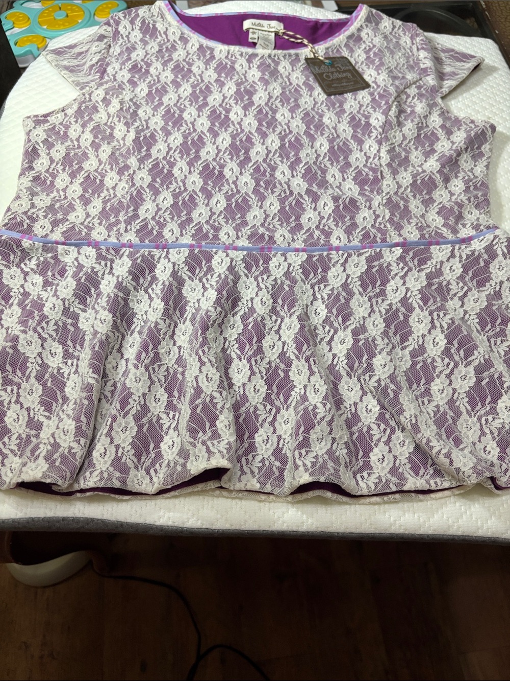 Matilda Jane Lavender Blouse with Cream Lace Overlay - Picture 3 of 11